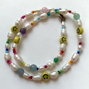 STORE CLOSING Handmade Pearl Necklace with Real Crystal Beads